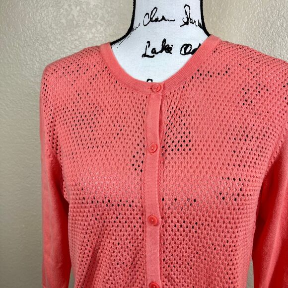 Croft & Barrow Coral Cardigan Sweater Fishnet Sweater size M coastal chic - Picture 7 of 15